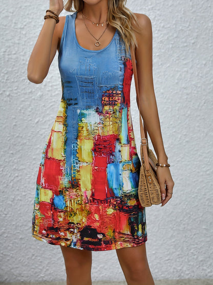 Color Block Sleeveless Dress, Casual Tank Dress For Spring & Summer, Women's Clothing