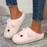 Cute Cartoon Cat Fuzzy Slippers, Creative Closed Toe Soft Sole Plush Flat Shoes, Winter Warm Home Slippers