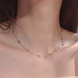 1pc Colorful Stone Princess Necklace Bohemian Vacation Style Clavicle Chain Jewelry