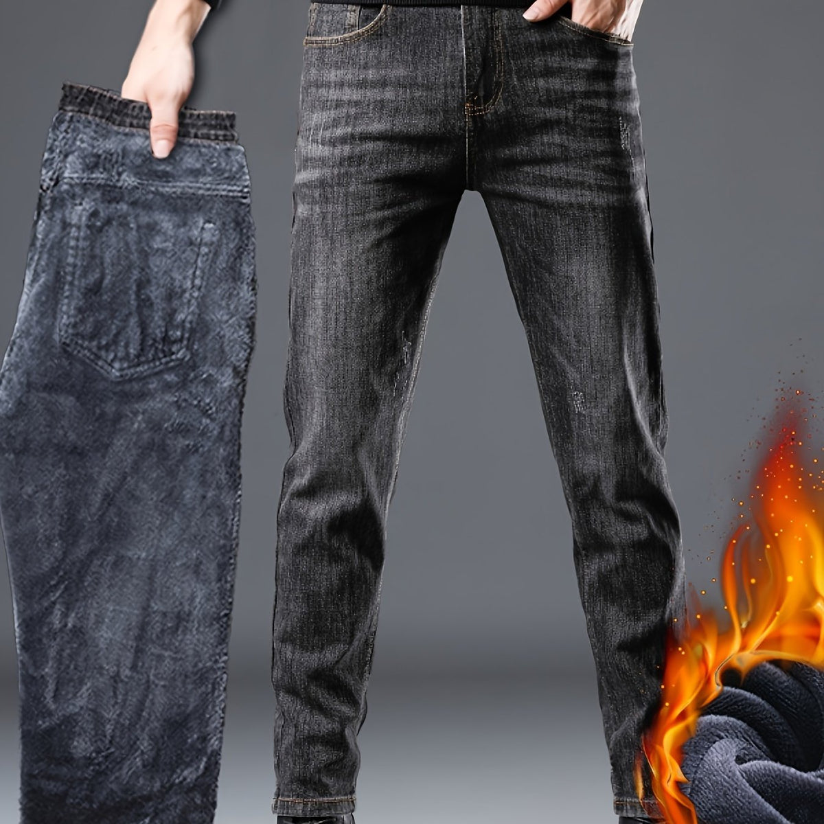 vlovelawMen's Stylish Comfy Solid Denim Trousers With Pockets, Causal Breathable Slim-fit Jeans For City Walk Street Hanging Outdoor Activities