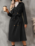 vlovelaw  Double Breasted Belted Trench Coat, Vintage Solid Lapel Drop Shoulder Overcoat, Women's Clothing