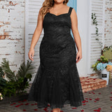 Plus Size Floral Pattern Bridesmaid Dress - Stylish Sleeveless Mesh Mermaid Hem Design for Ultimate Comfort and Elegance - Perfect for Wedding Party Celebrations, Womens Plus Size Clothing, Ideal Birthday Dress