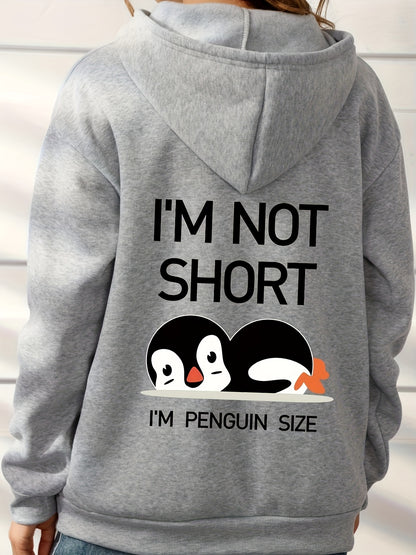 vlovelaw  Penguin Graphic Casual Sports Hooded Sweatshirts, Animal Print Drawstring Hoodies With Front Pocket, Women's Sporty Sweatshirts