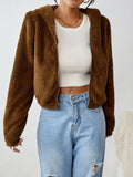 Bear Ears Hooded Fall & Winter Jacket, Elegant Solid Zip Up Long Sleeve Outerwear, Women's Clothing