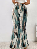 vlovelaw  Tie Dye High Waist Bodycon Skirt, Elegant Mermaid Hem Textured Maxi Skirt, Women's Clothing