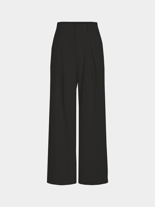 Solid Wide Leg Pants, Elegant Button Slant Pocket Draped Pants, Women's Clothing