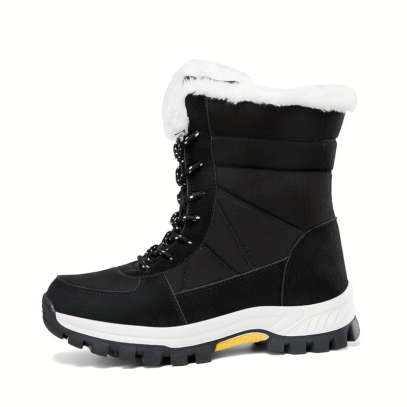 Winter Thermal Men's Mid Calf Snow Hiking Boots - Windproof, Fuzzy Lined, Warm and Comfortable Shoes for Cold Weather