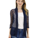 vlovelaw V-neck Mesh Slim Cardigans, Boho Casual 3/4 Sleeve Crochet Crop Cardigan, Women's Clothing