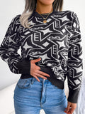 vlovelaw  Women's Star Sweater Casual Printed Knit Sweater Mock Neck Colorblock Long Sleeve Loose Fit Pullover Knitwear