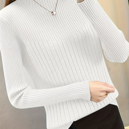 vlovelaw Solid Mock Neck Pullover Sweater, Casual Long Sleeve Slim Sweater, Women's Clothing