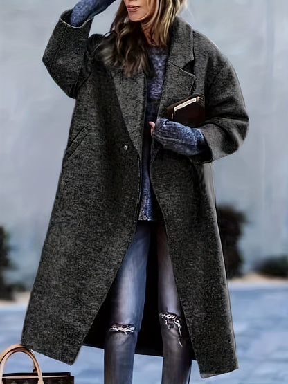 vlovelaw  Lapel Long Length Overcoat, Casual Open Front Versatile Outerwear, Women's Clothing