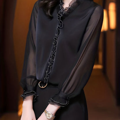 Long Sleeve Blouse, Elegant Casual Top, Women's Clothing