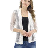 vlovelaw V-neck Mesh Slim Cardigans, Boho Casual 3/4 Sleeve Crochet Crop Cardigan, Women's Clothing