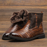 Men's Trendy Vintage Ankle Boots, Anti-skid Side-zippered Boots With Fuzzy Lining For Outdoor, Autumn And Winter