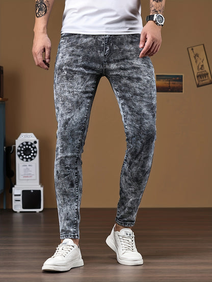 Men's Chic Skinny Jeans, Men's Casual Street Style Distressed Stretch Denim Pants