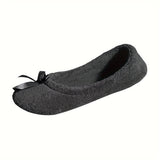 Soft Fabric Womens Elegant Round Toe Ballet Flats - Lightweight, Slip-on, Plush Lined, Bowknot Decor, Comfortable Indoor Shoes for All Seasons