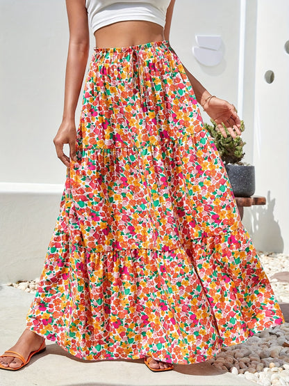 Floral Print High Waist Skirt, Casual Maxi Skirt For Spring & Fall & Summer, Women's Clothing