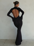 vlovelaw  Backless Flared Sleeve Dress, Club Wear Solid Bodycon Maxi Dress, Women's Clothing