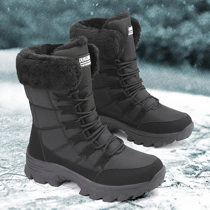 Men's Trendy High Top Snow Boots With Warm Plush Lining, Comfy Non Slip Lace Up Shoes For Men's Outdoor Activities