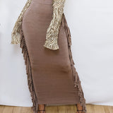 vlovelaw  Striped Fringed Hem Skirt, High Waist Slim Skirt, Casual Every Day Skirts, Women's Clothing