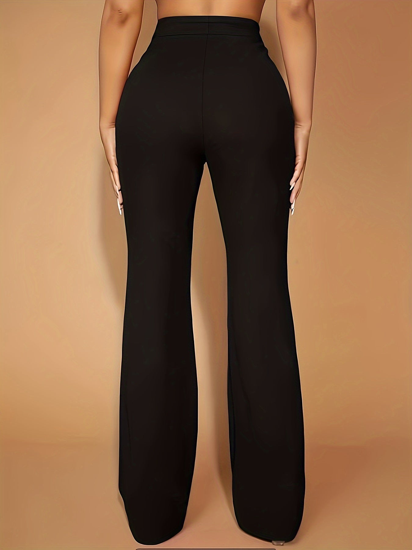 vlovelaw  Solid High Waist Slim Pants, Casual Flare Leg Pants For Spring & Fall, Women's Clothing