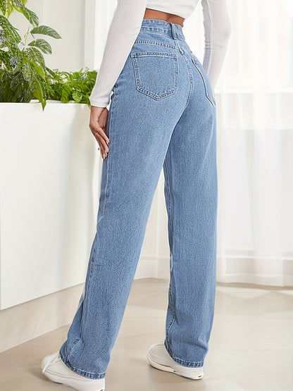 vlovelaw  High Waist Whiskering Light Wash Mom Jeans, Water Ripple Embossed Loose Straight Leg Denim Pants, Women's Denim Jeans & Clothing