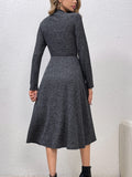 Solid Mock Neck Aline Dress, Elegant Long Sleeve Dress For Spring & Fall, Women's Clothing