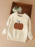 1pc Cozy Pumpkin Pattern Pullover Sweater for Girls - Soft, Warm, Long Sleeve Undershirt Top for Autumn and Winter - Vibrant Orange Color, Casual Style, Perfect for School and Outdoor Activities