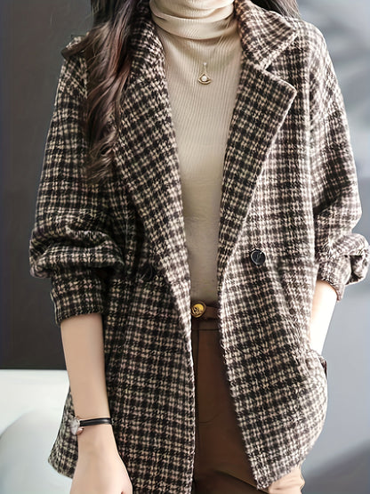 vlovelaw  Plaid Lapel Coat, Casual Open Front Long Sleeve Versatile Outerwear, Women's Clothing