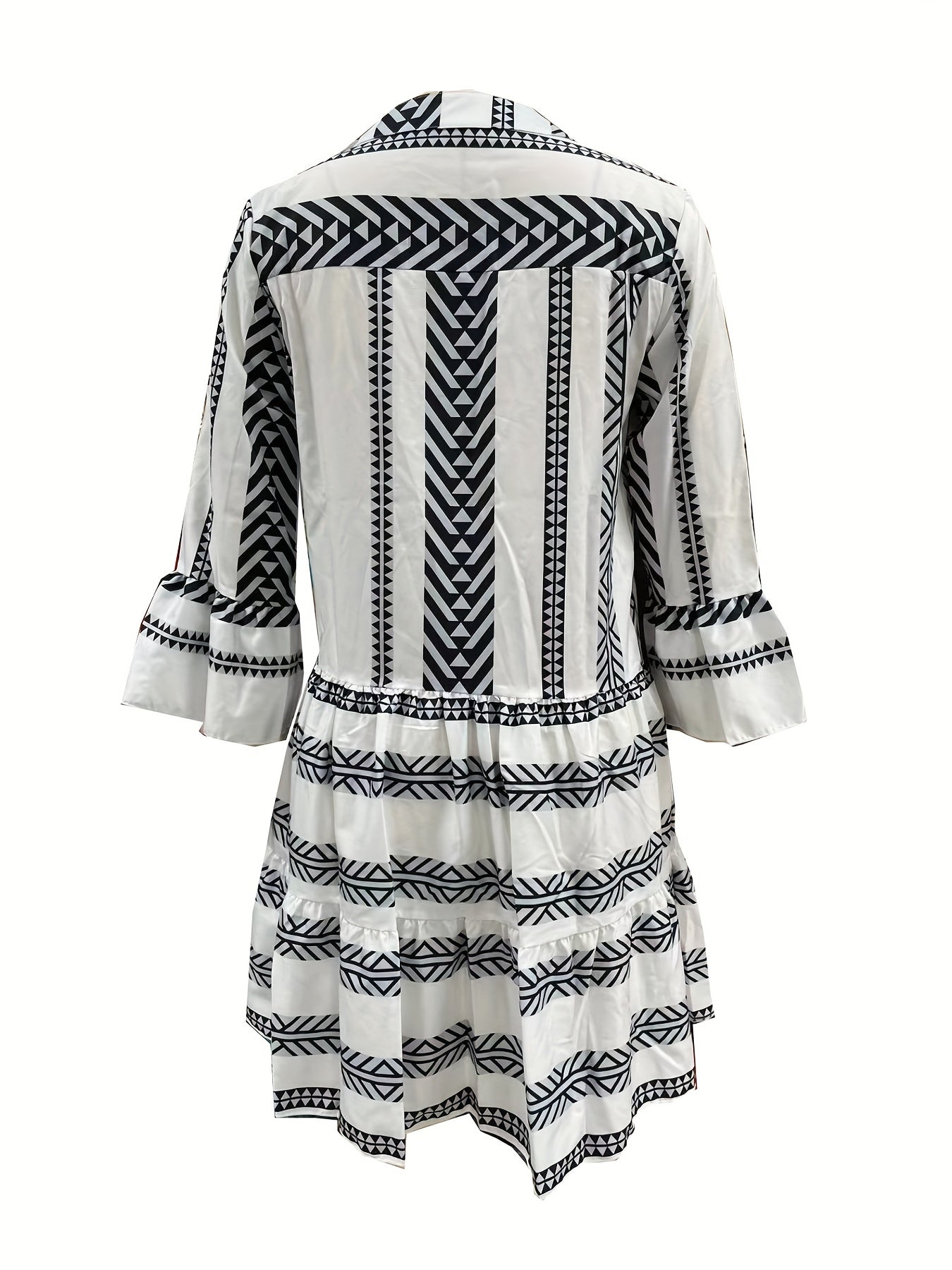 vlovelaw  Tribal Print Dress, Vacation Pleated Flared Sleeve Dress, Women's Clothing