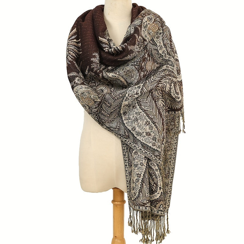 Ultra-Soft Bohemian Paisley Shawl Scarf - Premium Jacquard Weave with Fashionable Tassels - Windproof Wrap for Women