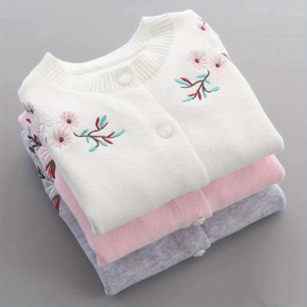 Charming Cotton Floral Cardigan for Girls - Soft & Cozy Knit - Ideal for Spring/Fall