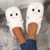 Cute Cartoon Cat Fuzzy Slippers, Creative Closed Toe Soft Sole Plush Flat Shoes, Winter Warm Home Slippers