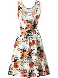 vlovelaw  Plus Size Elegant Dress, Women's Plus Floral Print Round Neck Medium Stretch Tank Dress