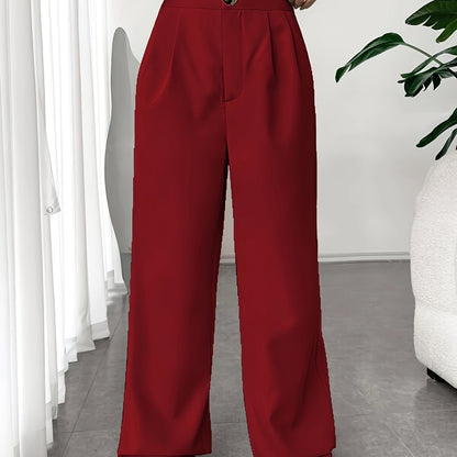 Solid Pleated Wide Leg Pants, Elegant High Waist Long Length Pants, Women's Clothing