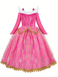 vlovelaw  Girls Long Sleeve Princess Dress Performance Dress Costume Dress Up Birthday Christmas Party Cosplay Outfit Accessories Included Set Kids Clothes