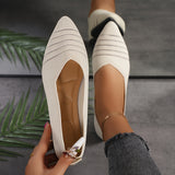 Comfortable Womens Striped Pointed Toe Knitted Slip-On Flats - Breathable Fabric Upper, Soft Synthetic Leather Insole, Rubber Sole, All-Season Wear - Easy On and Off, Comfy Walking Shoes