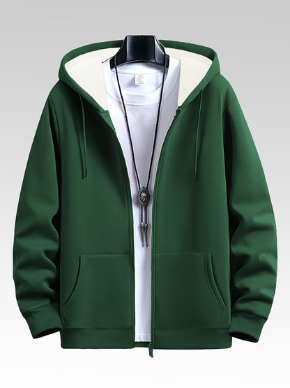 Men's Plus Size Fleece-Lined Hooded Jacket - Casual Zip-Up Coat for Fall, Winter & Spring, PLUS SIZE