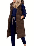 Hooded Sleeveless Coat, Button Front Long Length Casual Warm Outerwear, Women's Clothing