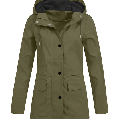 vlovelaw  Drawstring Hooded Jacket, Casual Button Front Long Sleeve Outerwear, Women's Clothing