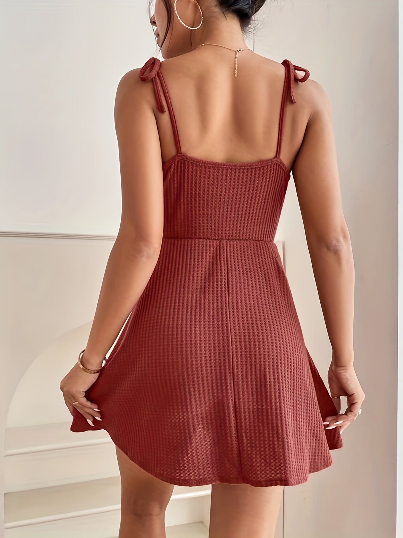 vlovelaw  Waffle Knit Cami Dress, Casual Mini Dress For Summer & Spring, Women's Clothing