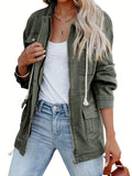 vlovelaw  Button Flap Pockets Drawstring Jacket, Casual Long Sleeve Jacket For Fall & Winter, Women's Clothing