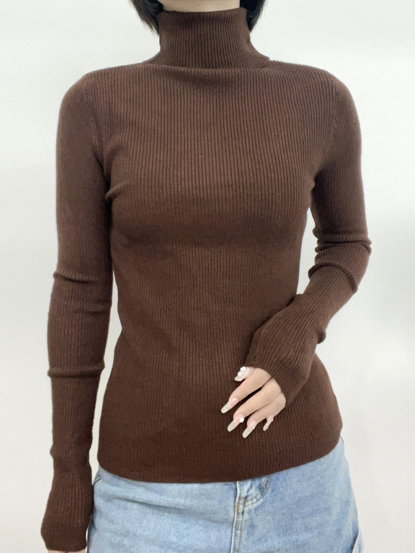 vlovelaw  Women's Sweater Turtleneck Solid Ribbed Long Sleeve Slim Pullover Knit Tops