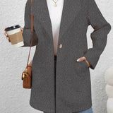 Solid One Button Overcoat, Casual Long Sleeve Outerwear With Pockets, Women's Clothing