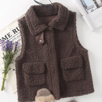 Women's Outerwear Suede Teddy Vest Jacket