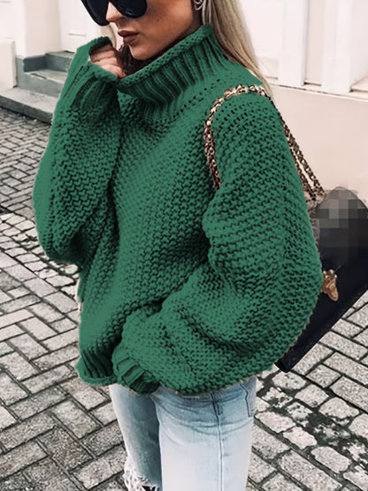 vlovelaw  Solid Turtle Neck Pullover Sweater, Casual Long Sleeve Sweater For Fall & Winter, Women's Clothing