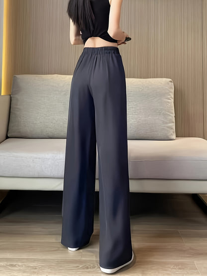 Solid High Waist Pants, Casual Straight Leg Pants, Women's Clothing