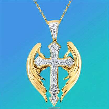 Angel Wings Cross Pendant Necklace, Elegant Style Fashionable Unisex Jewelry Accessory, Ideal Anniversary & Birthday Gift