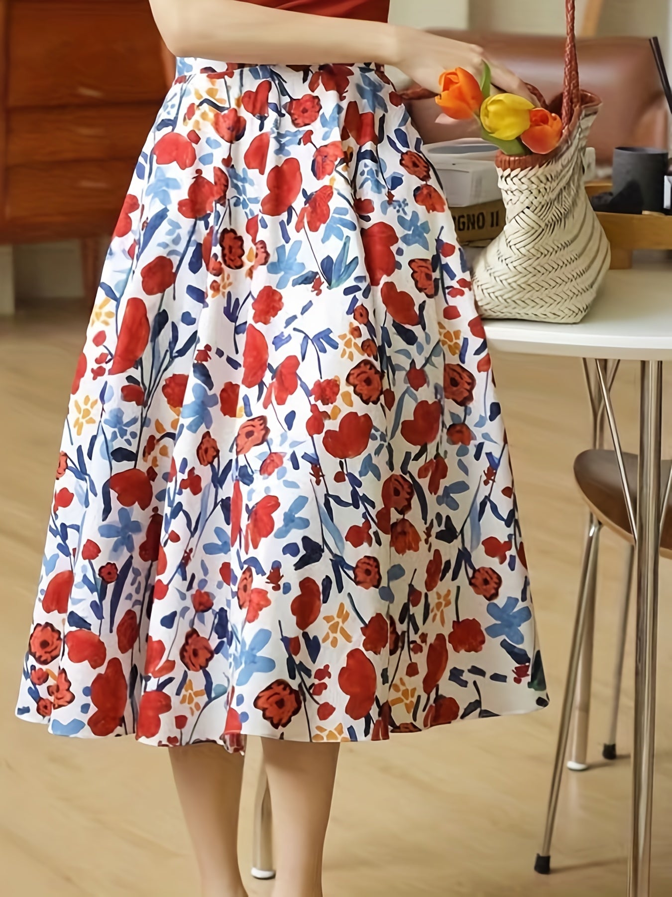 Floral Print A-line Skirt, Casual Skirt For Spring & Summer, Women's Clothing