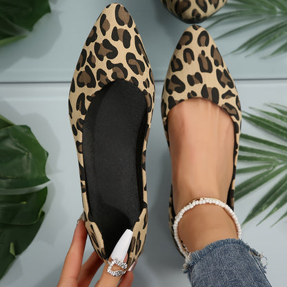 Leopard Print Flats - Stylish and Chic Design, Ultra-Comfortable Insoles, Classic Pointed Toe Style, Easy Slip-On Closure - Perfect for Everyday Casual Occasions, Designed Exclusively for Women